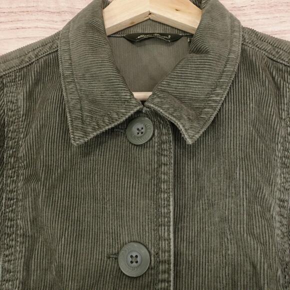 Eddie Bauer Jacket Womens Large Green Corduroy Button Front Chore Coat Utility - Picture 4 of 10